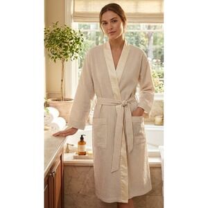 Vintage Pierre Cardin Robe Stripe Seersucker Women's Lounge Belted Pockets READ